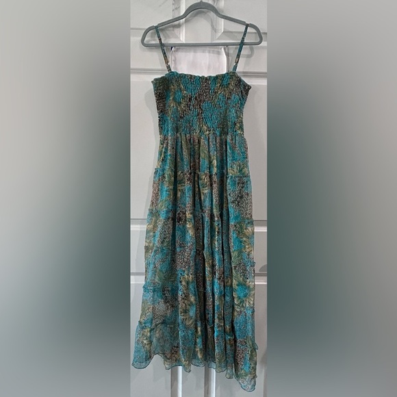 Magic Smocked Fairy Maxi Dress Size S Chiffon Asymmetrical Mermaid Peacock Y2k - Picture 2 of 10